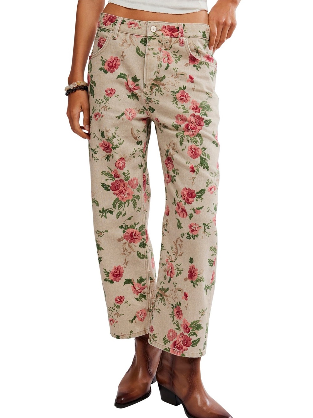 Free People Deep Trance Floral Wide Leg Ankle Jeans | 28 | $128 NEW